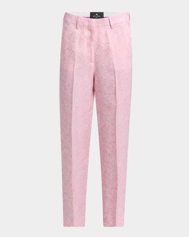 Pink Paisley Jacquard Cigarette Pants